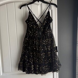 Black Dress with Gold Star Pattern From Lulus